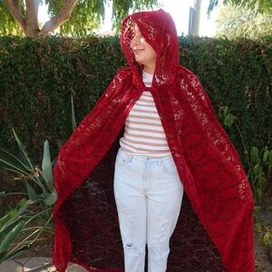 New handmade sexy red lace hooded cape cloak women Valentines medieval fairy